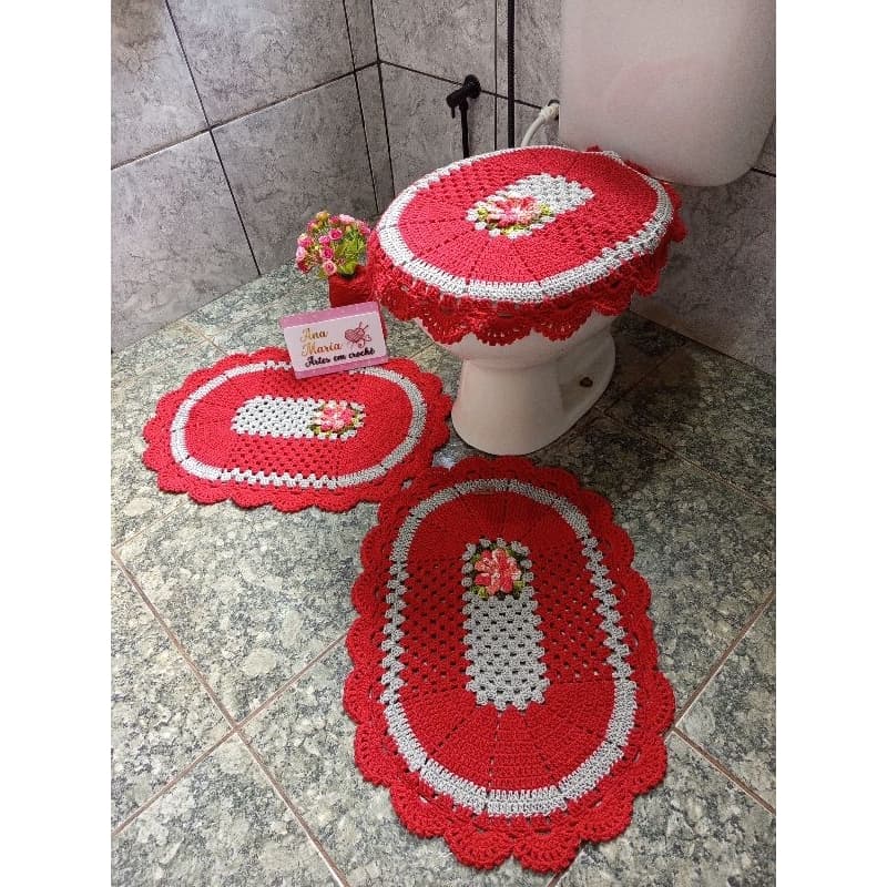 Jogo de Banheiro em Crochê 3 Peças/kit de banheiro/ Tapetes oval