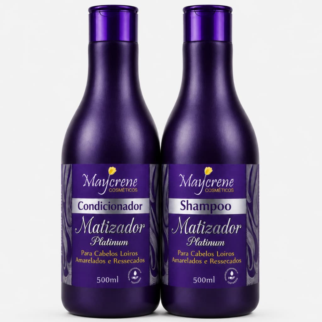 Kit Matizador Platinum Maycrene Shampoo e Condicionador Cabelo Loiro Grisalho Sem Amarelado Brilho