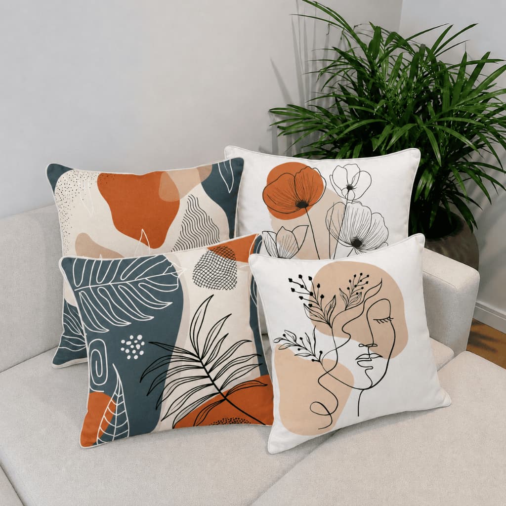 Kit Com 4 Capas de Almofadas Decorativas 45x45 - Abstrato Onça e Lisa