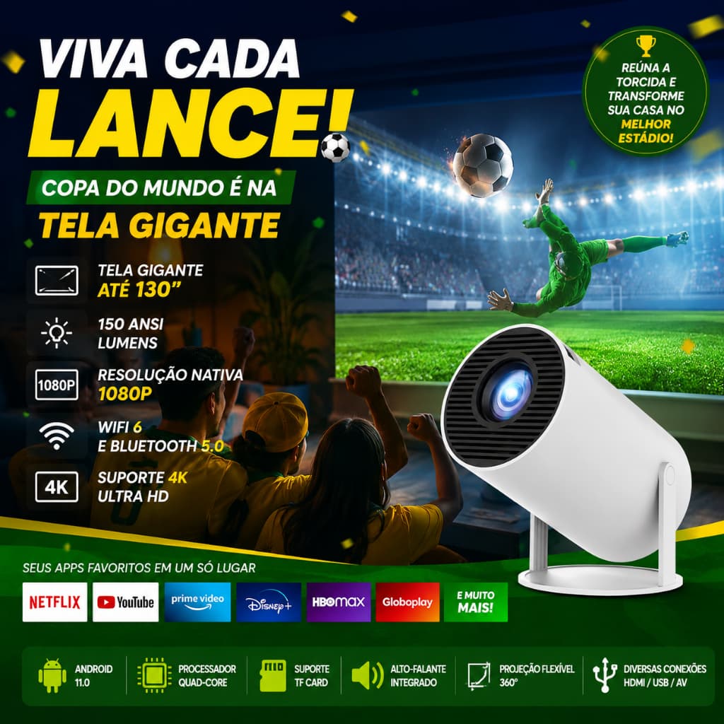 Projetor 4K HD 150 Polegadas Celular, Tv B0x, Xbox, PS, Pc, Wifi e Bluetooth HY300 Magcubic 110/220