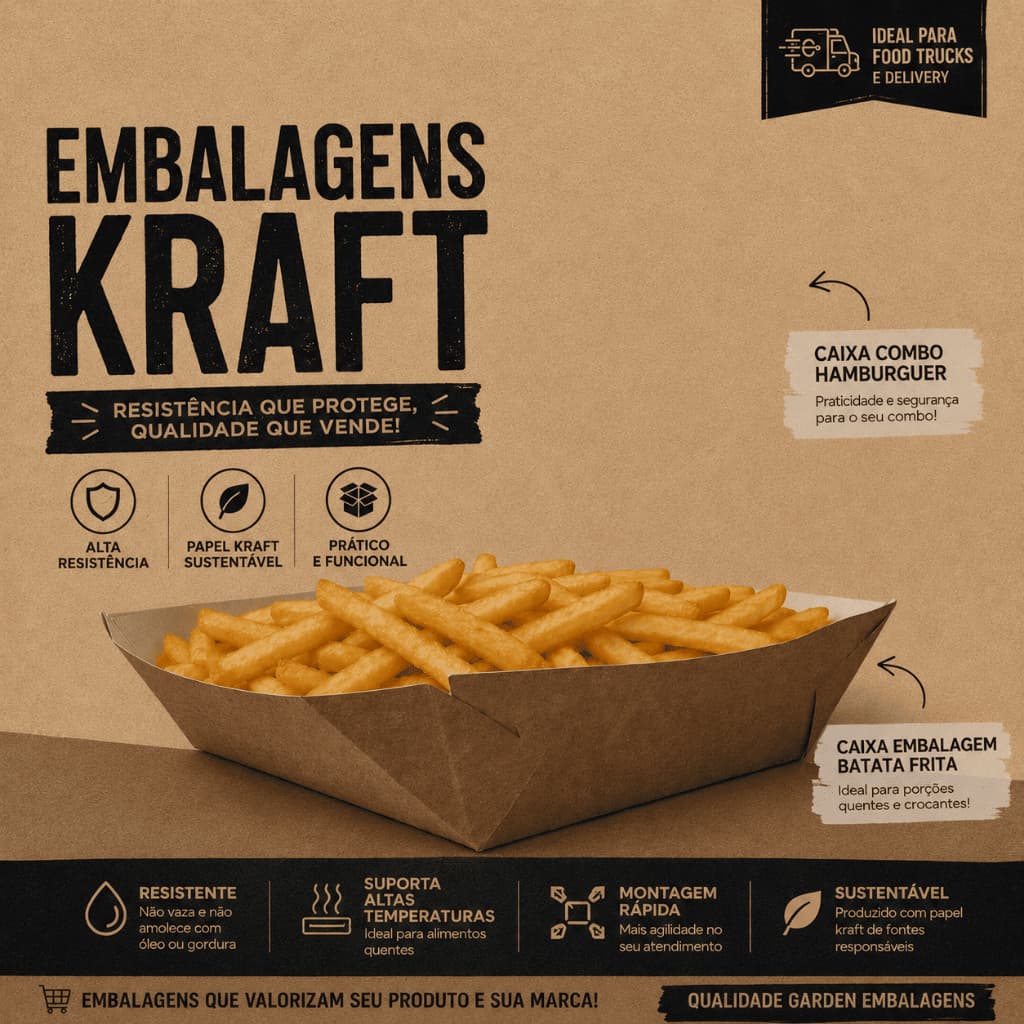 Embalagem Bandeja Multi Uso Balcão (17x17x5cm) Kraft e Branco