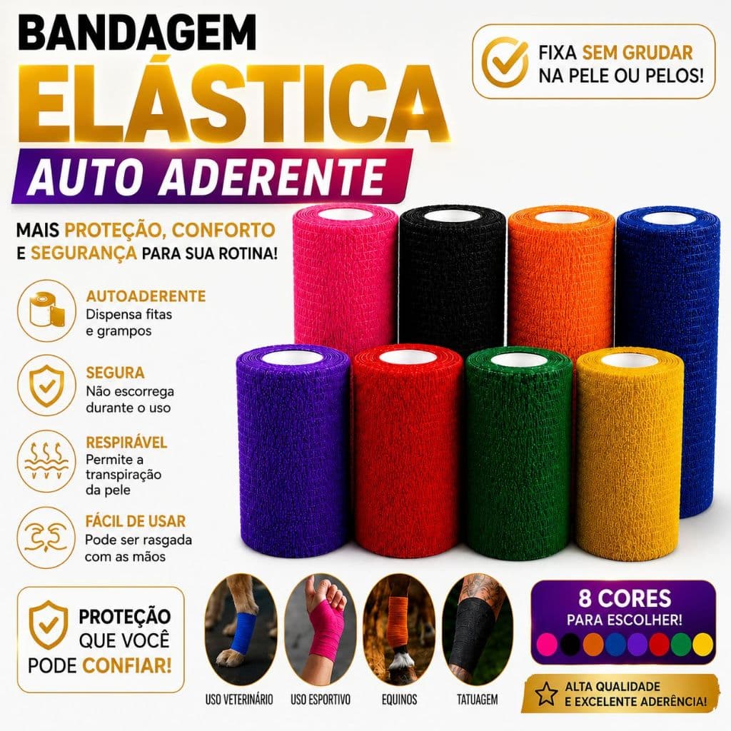 10 Unidades Bandagem Elástica Adesiva Flexível Atadura Faixa Auto Aderente Pet Cachorro 4,5m x 10cm