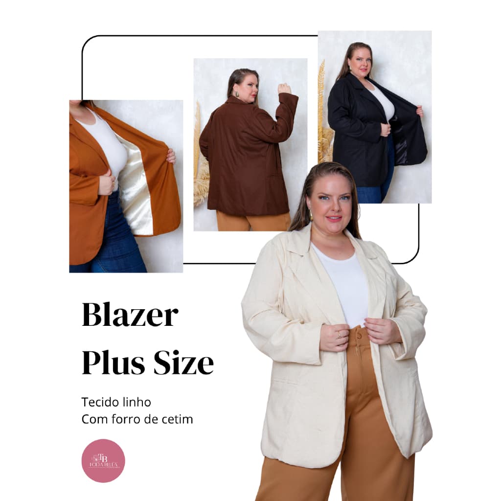 Blazer de Linho feminino plus size com Forro e botão forrado