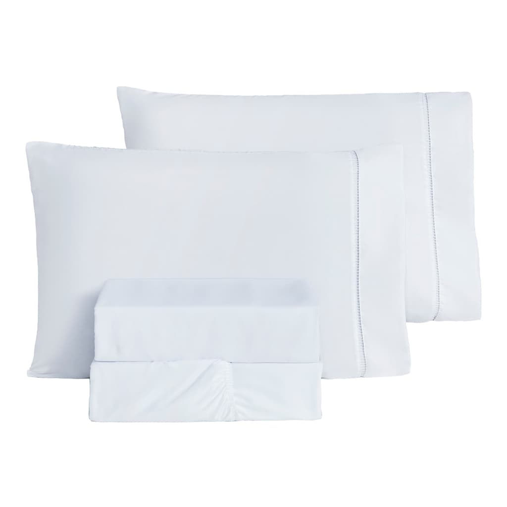Jogo De Cama Liso Porcelana Ponto Palito Queen 4 Peças