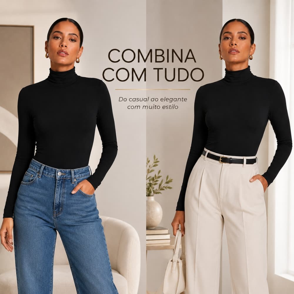 Body Feminino Gola Alta Manga Longa — Elegante, Versátil e Perfeito para Looks Modernos