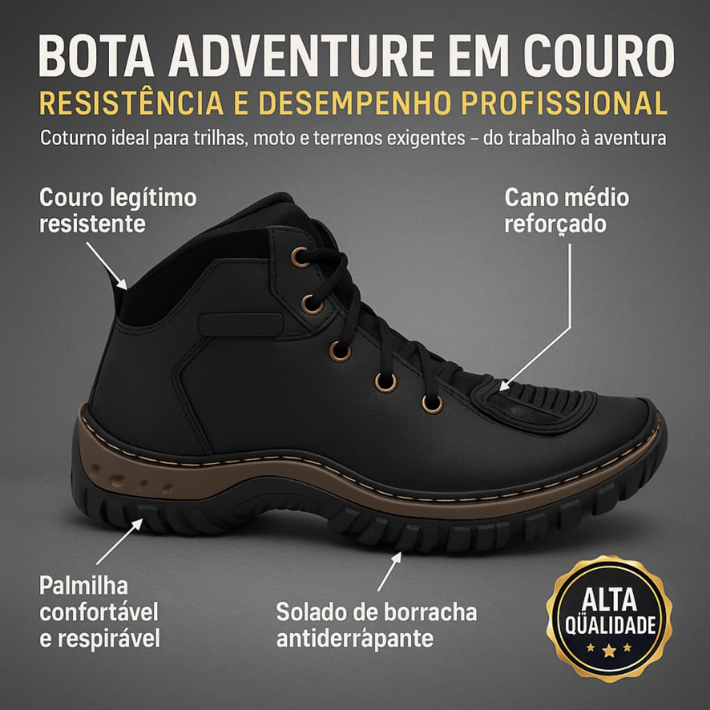 Bota Coturno Masculina Caterpillar Adventure Tratorada Moto Confortável Blaqueada