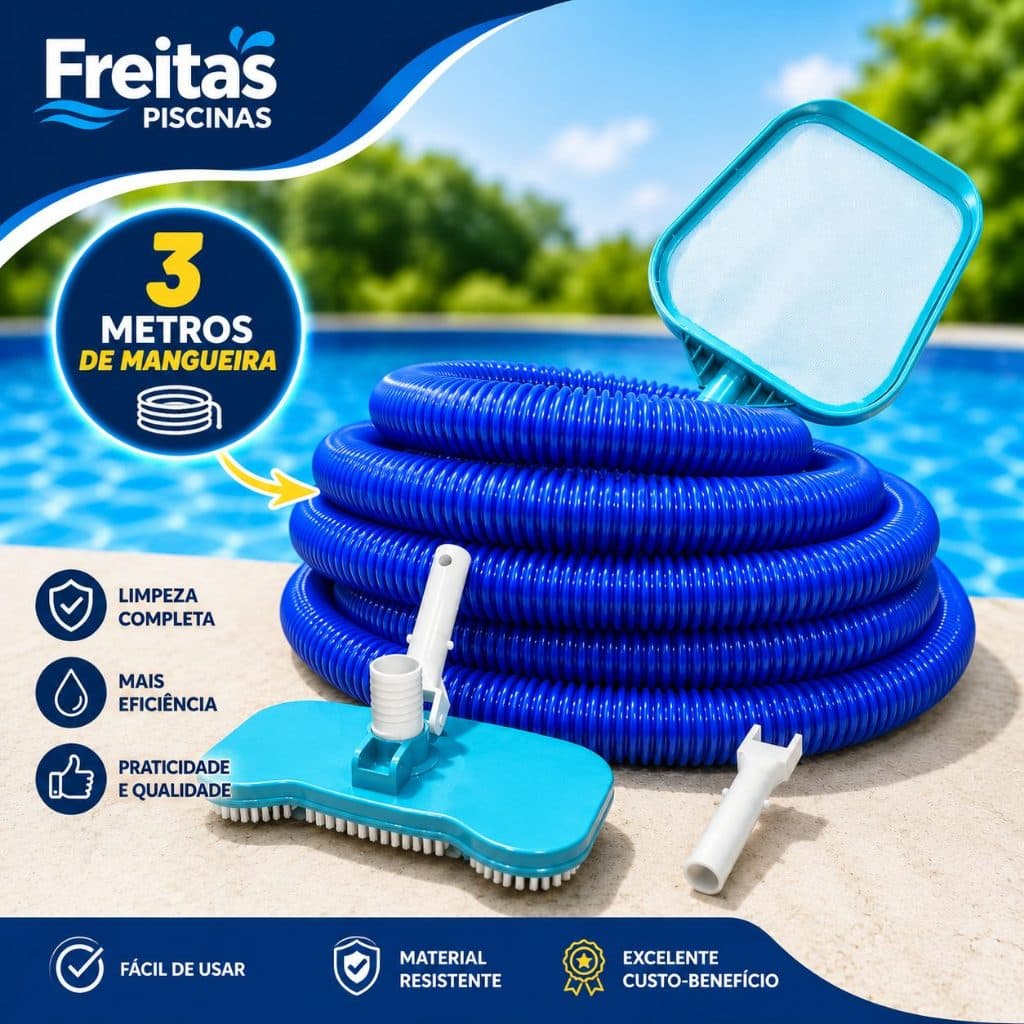 Kit Completo para Limpeza de Piscina | Mangueira 3 Metros, Aspirador Escova e Peneira Premium 🏊‍♂️✨