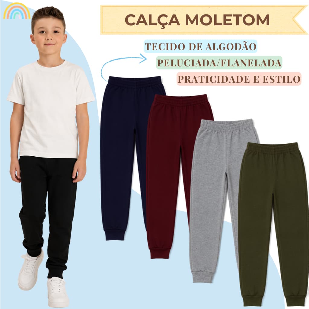 Kit 2,4 e 6 Calças de Moletom Pelúciadas Infantil Menino Sortidas Roupa Masculina Tamanho 2 ao 14