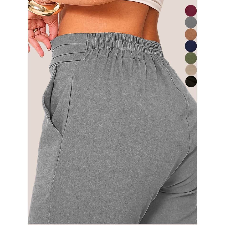 CALÇA FEMININO SOCIAL CALÇAS LINHO FENININA PREMIUM COM BOLSOS CÓS ELASTICO PASSEIO CASUAL ESTILOSA TENDENCIA ELEGANTE
