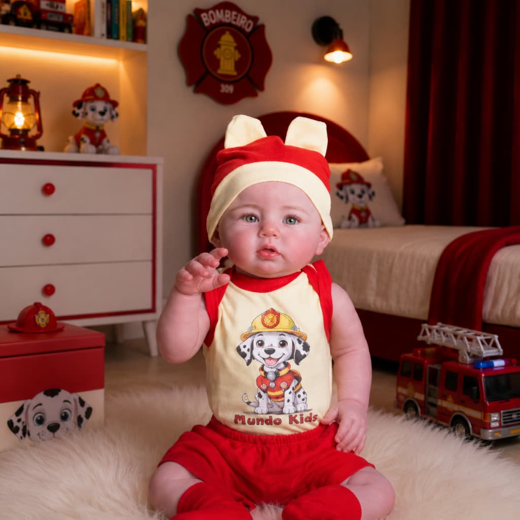 Bebê Reborn Menino Abigail Roupa de Bombeiro - Mundo Kids