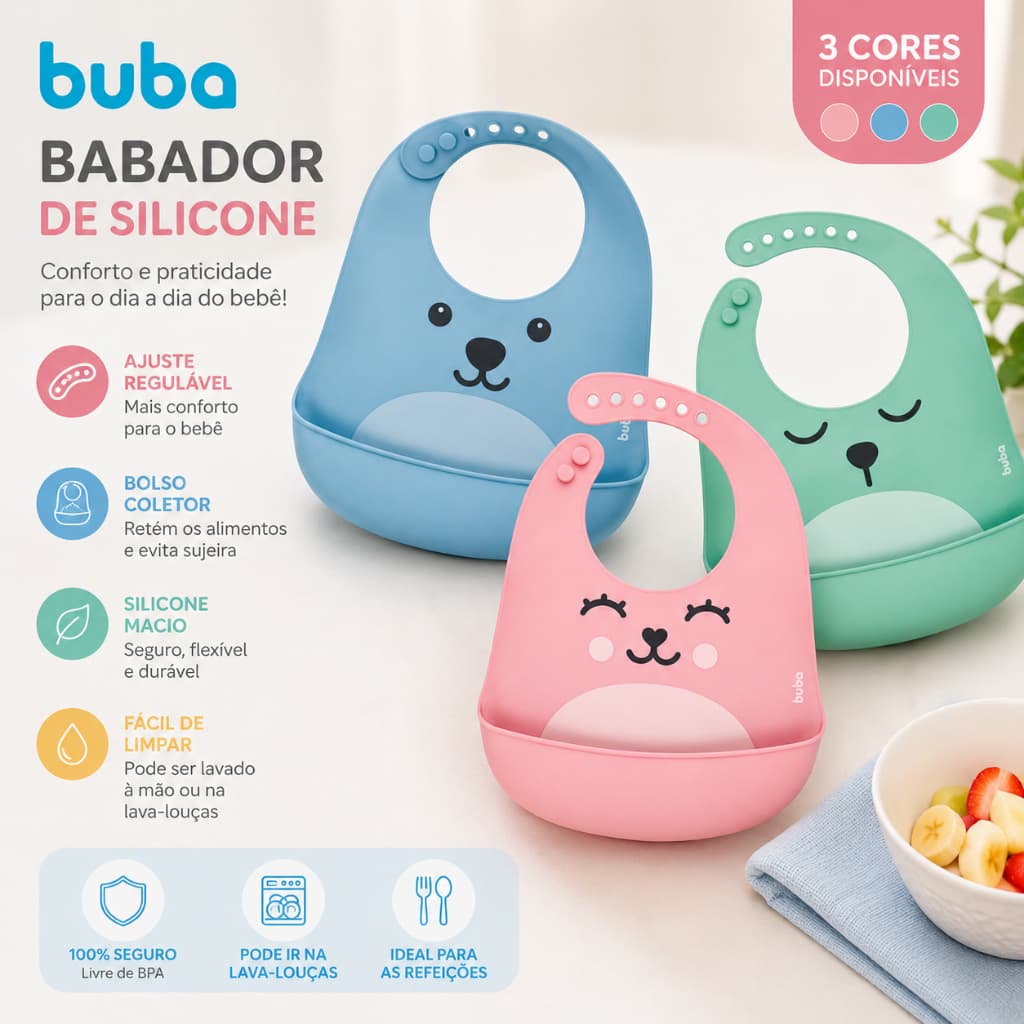 Babador de Silicone com pega migalhas buba