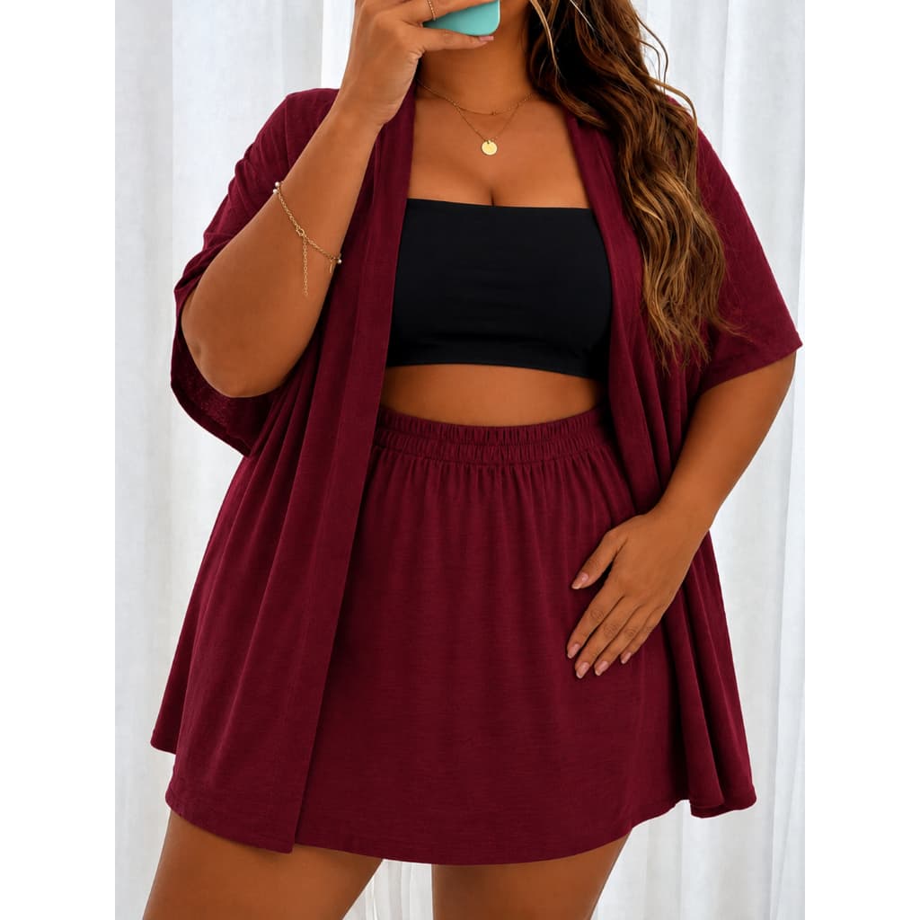 Conjunto Feminino Plus Size Elegante Kimono e Short Saia  Quimono Social Dia a Dia 44 ao 60