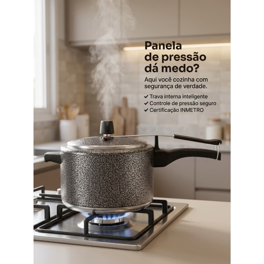 Panela Pressão 7L Preta Craqueada Alumínio Resistente