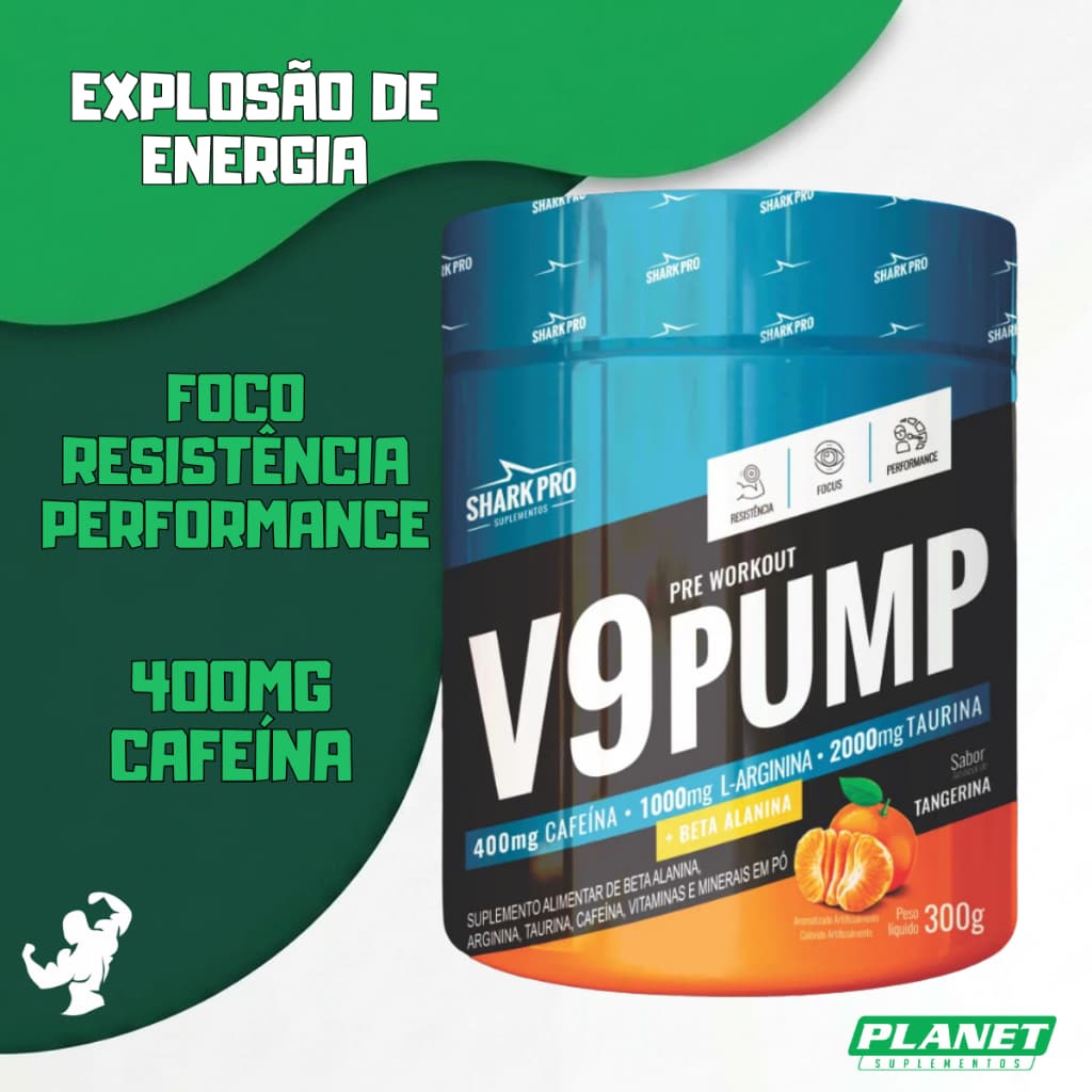 V9 pump 300g Shark Pro pré treino pump máximo energia foco força resistência vasodilatação físico