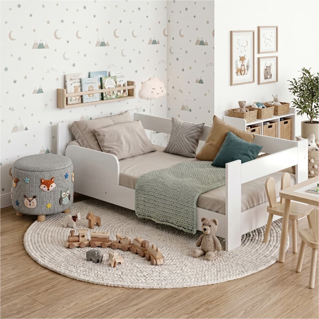 Cama Montessoriana com Colchão Baby com Grade de Proteção Ideal para Transição Infantil - Branco