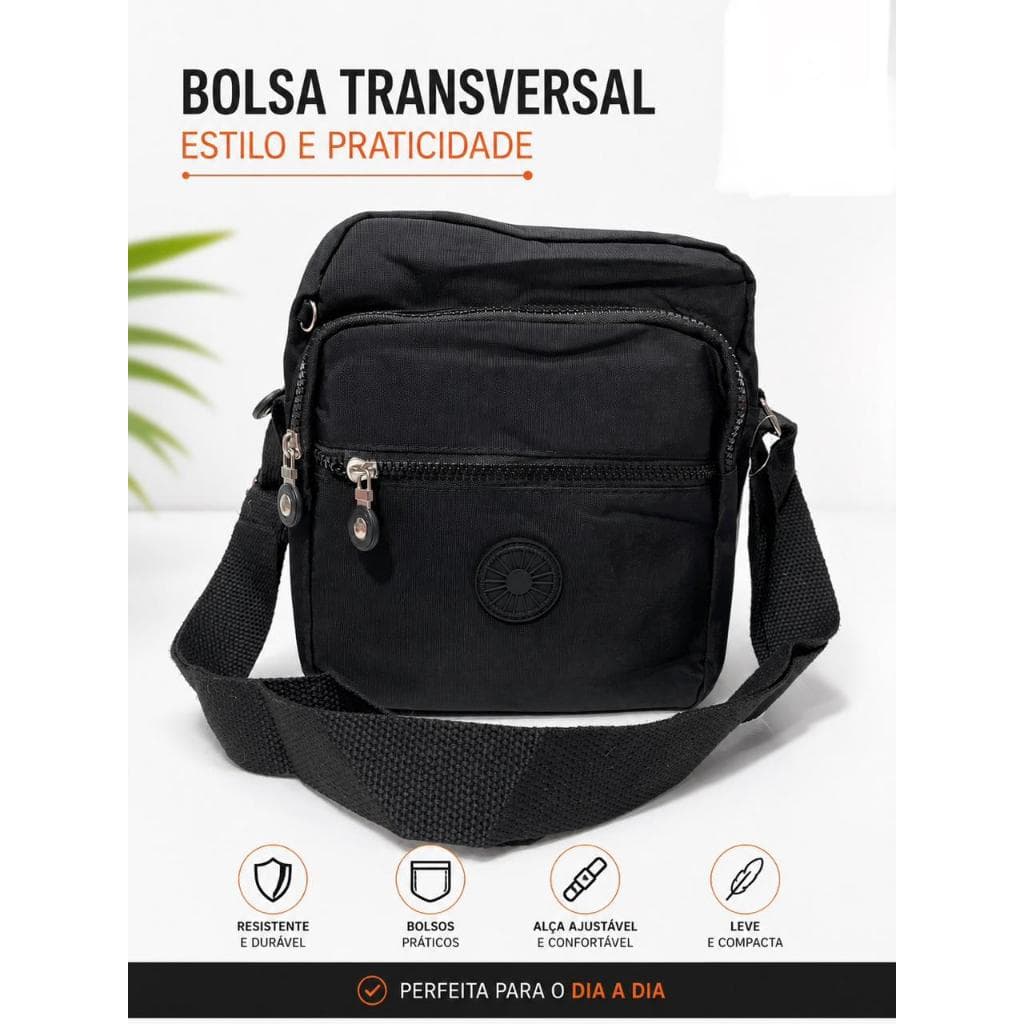 Bolsa  transversal de tactel (unissex) tamanho médio .