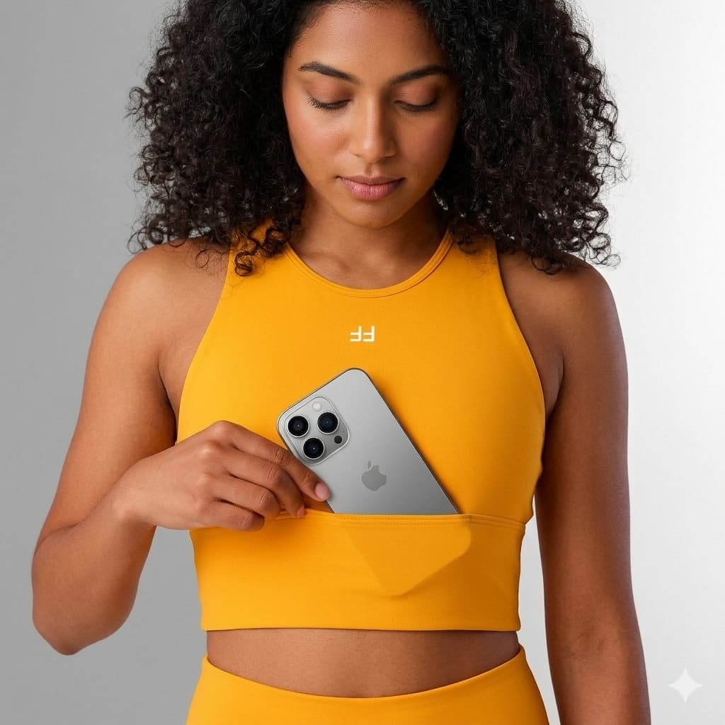 Top Cropped Academia Suplex Com Bolso E Bojo Alta Sustentação Feminino Para Treino Fitness Corrida