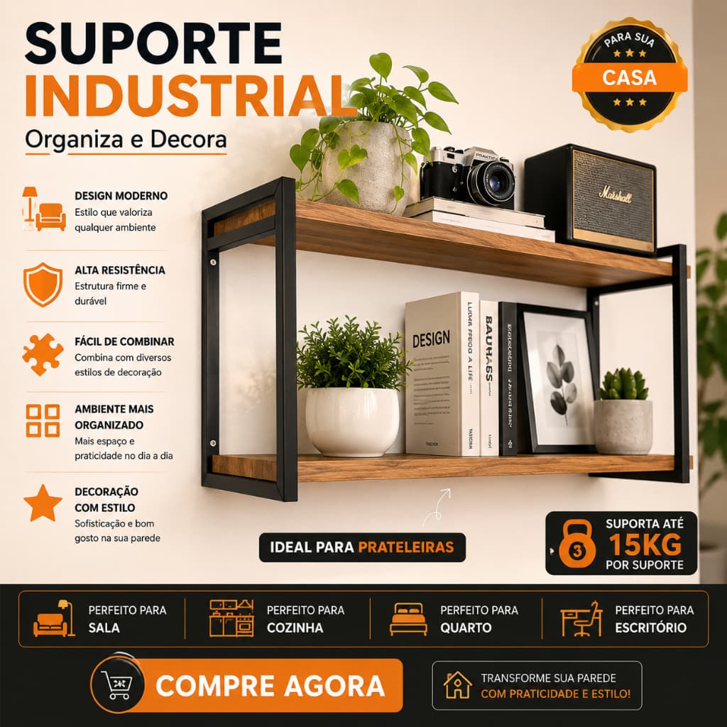 Kit 4 Suportes Para Prateleira Estilo Industrial Decor 42cmx34cm mão francesa industrial
