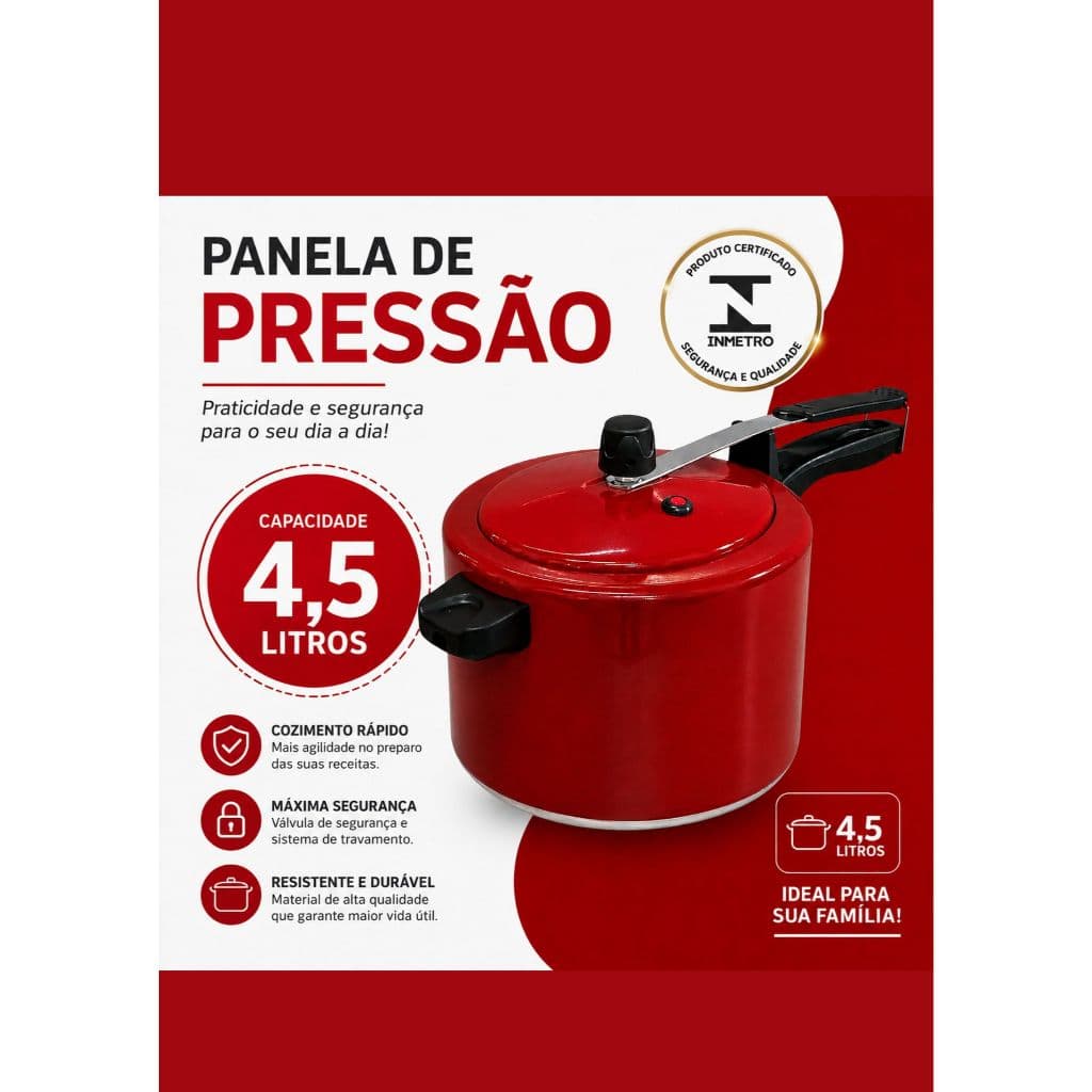Panela De Pressão 4,5 Litros Certificado Inmetro