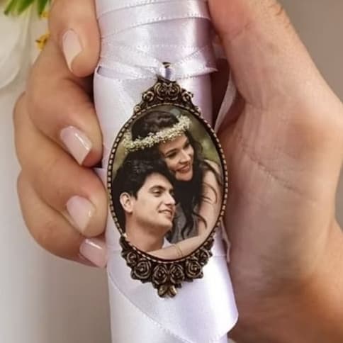 Relicário cor envelhecido para buquê de flores de noiva casamento - COM FOTO