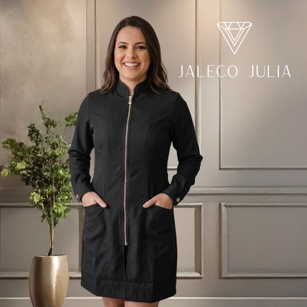 Jaleco Feminino Acinturado com Zíper Gabardine Manga Longa Punho Social Diversas Cores