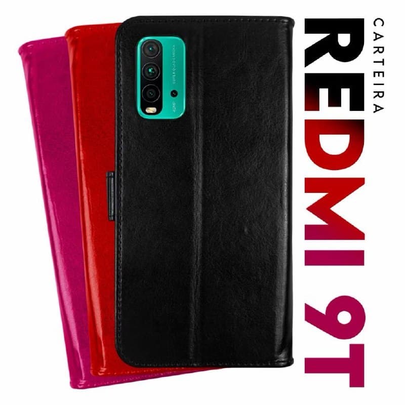 capa case capinha carteira flip cover couro sintético cores REDMI 9T