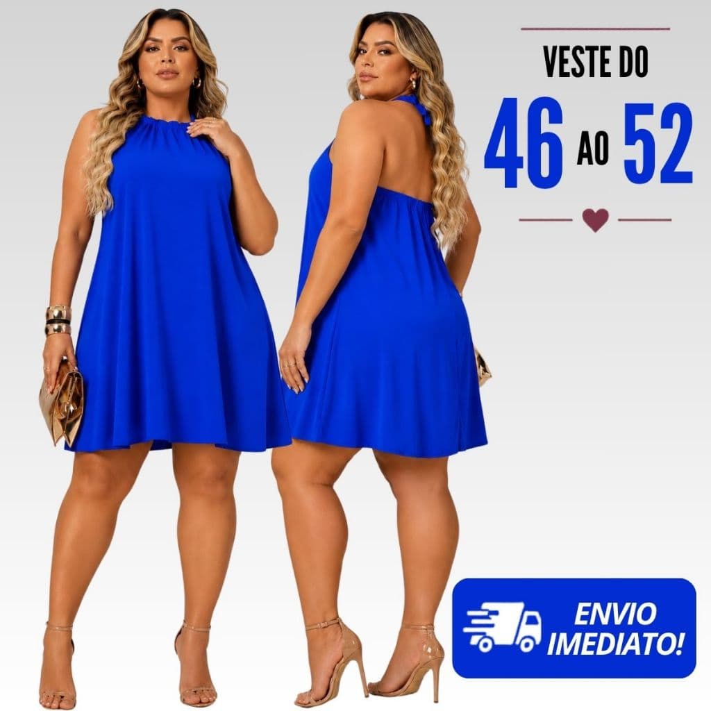 Vestido Plus Size Feminino Gola Alta Curto Elegante Confortável Casual Verão G1 G2 G3
