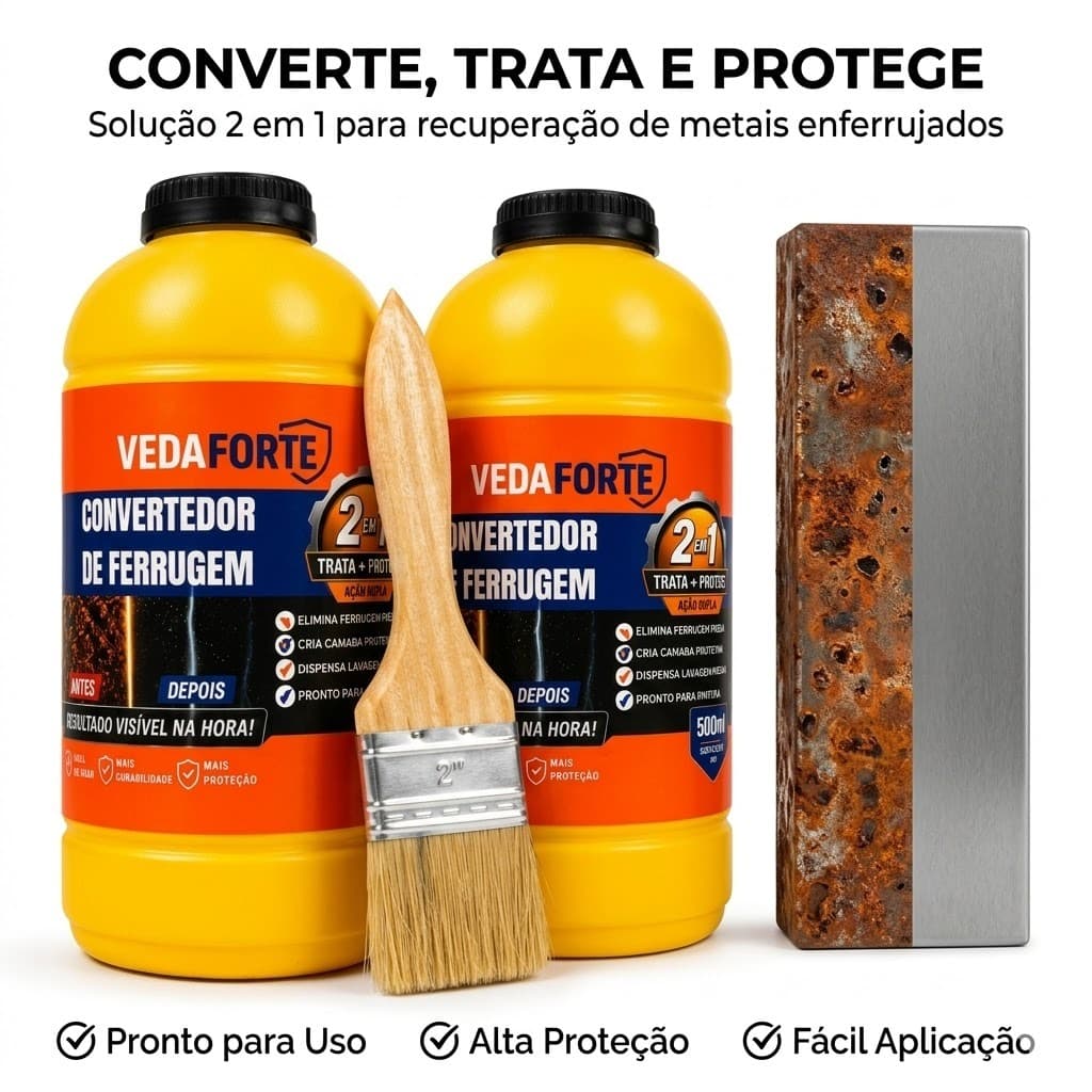 Convertedor de Ferrugem Kit 2x 500ml Com Pincel Elimina Trata e Protege Metais Portões Grades
