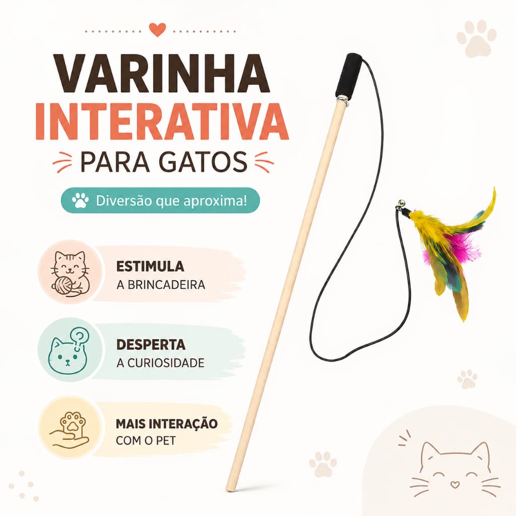 Varinha Interativa para Gatos com Sino e Pena Brinquedo Pet Varinha Mágica Varinha Pena e Guizo