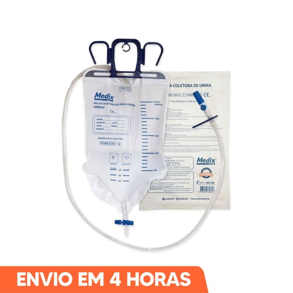 Kit Até 10un Bolsa Coletora de Urina Sistema Fechado 2 Litros Medix