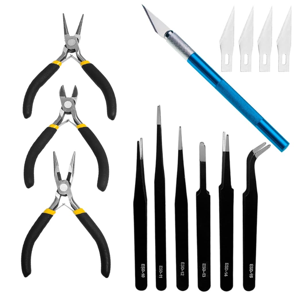 Kit Alicates Pinças Eletrônica E Estilete Precisão Bisturi Para Artesanato Hobby e Reparos