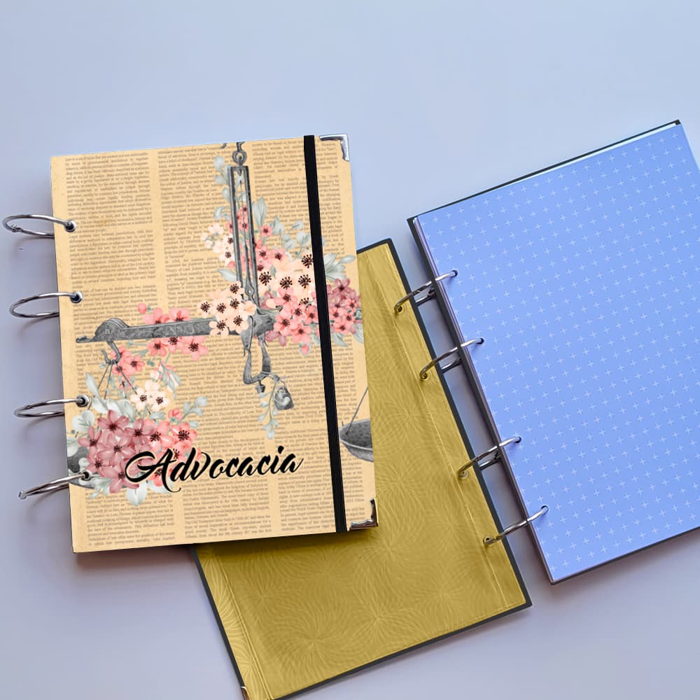 Caderno Argolado Advocacia Vintage (Capa e Argolas) Universitário Colegial A5 Fichário Direito advogada