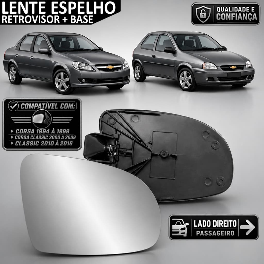 Lente Espelho Retrovisor Classic 2000 a 2016 e Corsa 94/99