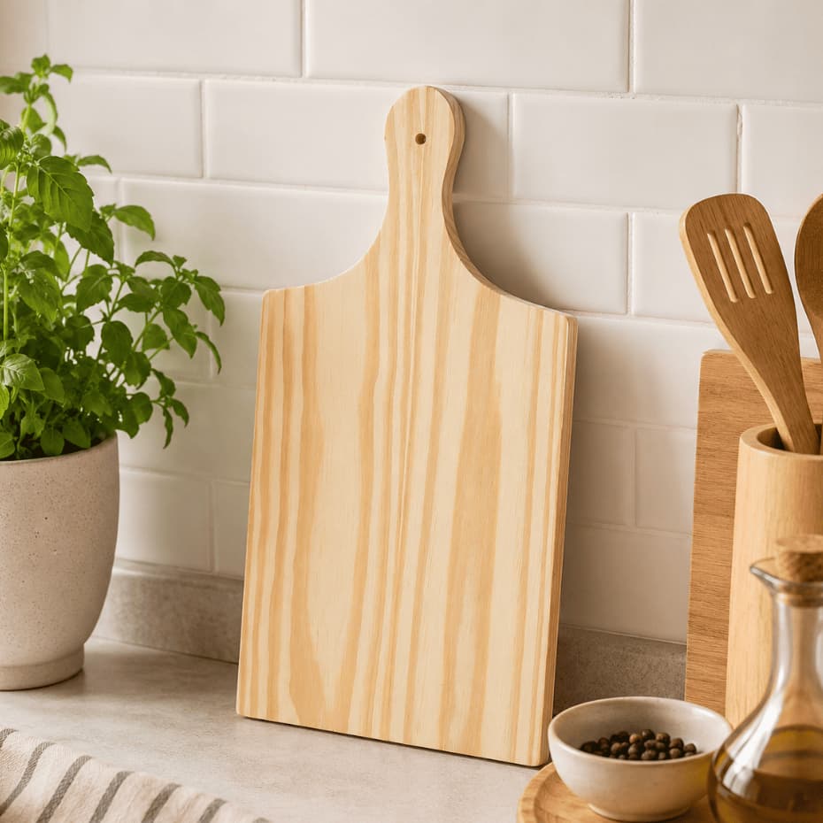 Tábua de Carne Grande 44cm Madeira com Cabo Tábua de Corte Petisqueira Churrasco Cozinha Resistente
