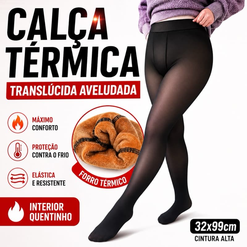 CALÇA TÉRMICA TRANSPARENTE Aveludada Ajuste Único 32x99cm Preta Conforto Inverno