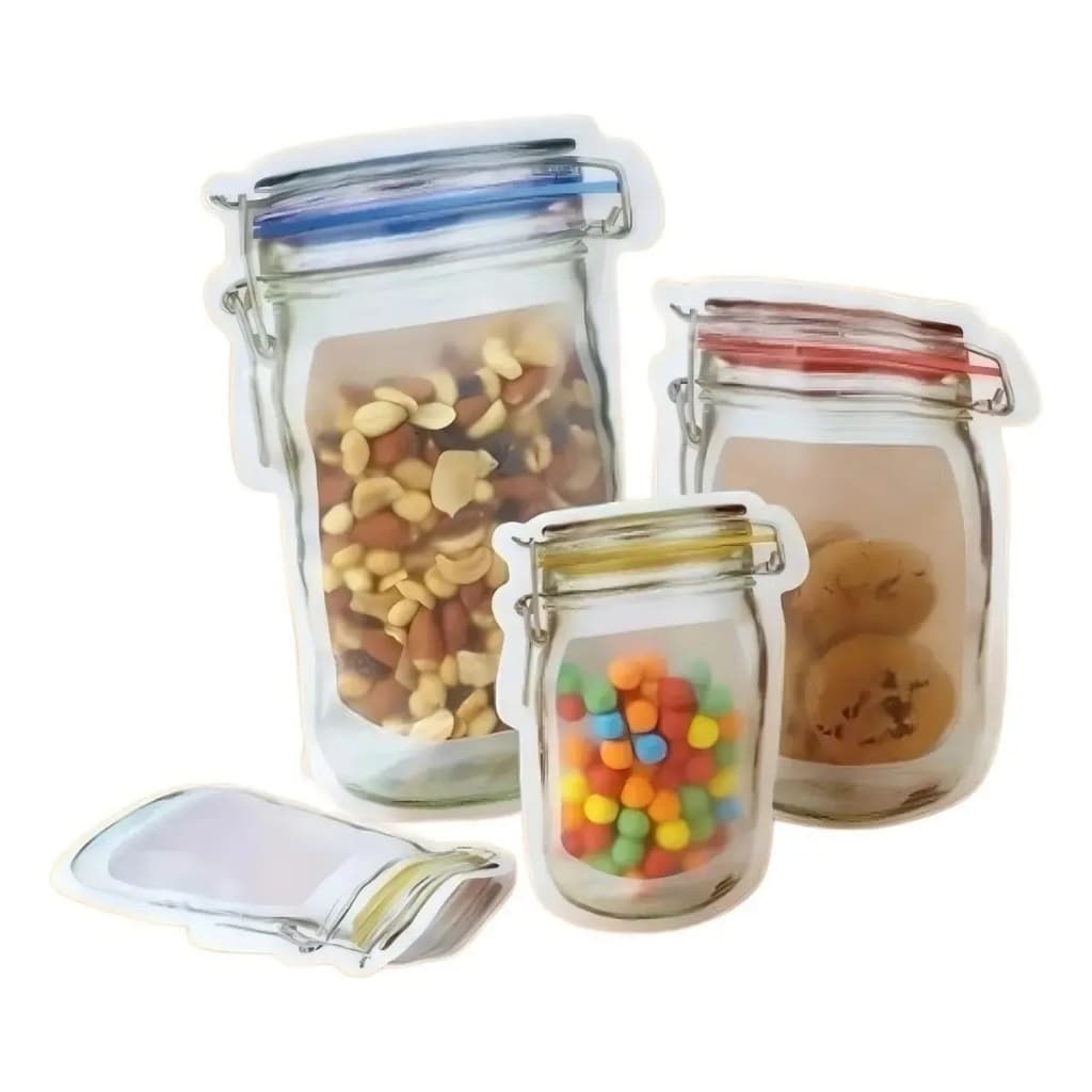 Kit 10 Sacos Reutilizável Desenho Pote Hermético Organizadores de Alimento Para Geladeira