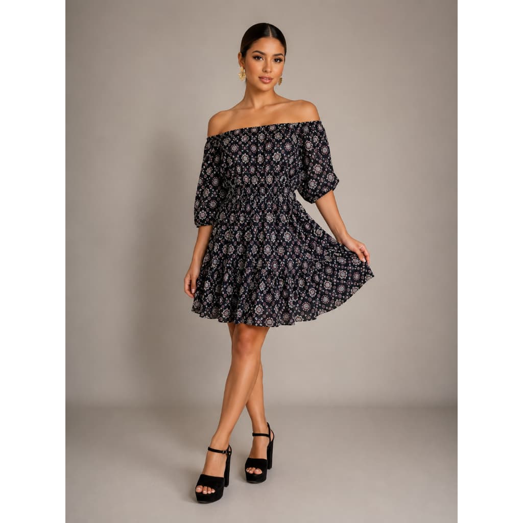 Vestido Ciganinha Feminino Curto Soltinho Manga 3/4 Estampado Elegante Casual Moda Feminina 36 ao 40