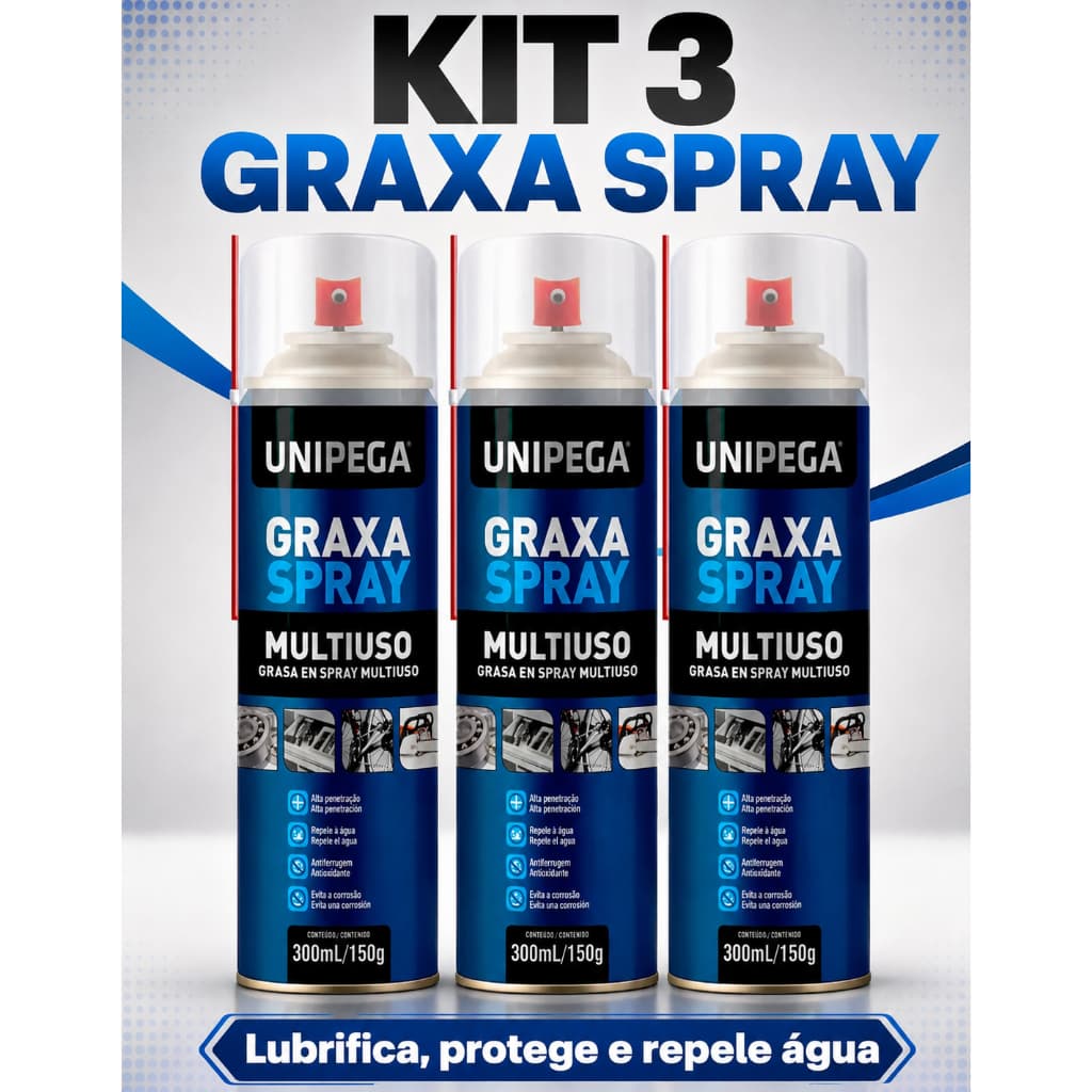 Kit 3 Graxa Spray Multiuso Unipega 300ml Antiferrugem