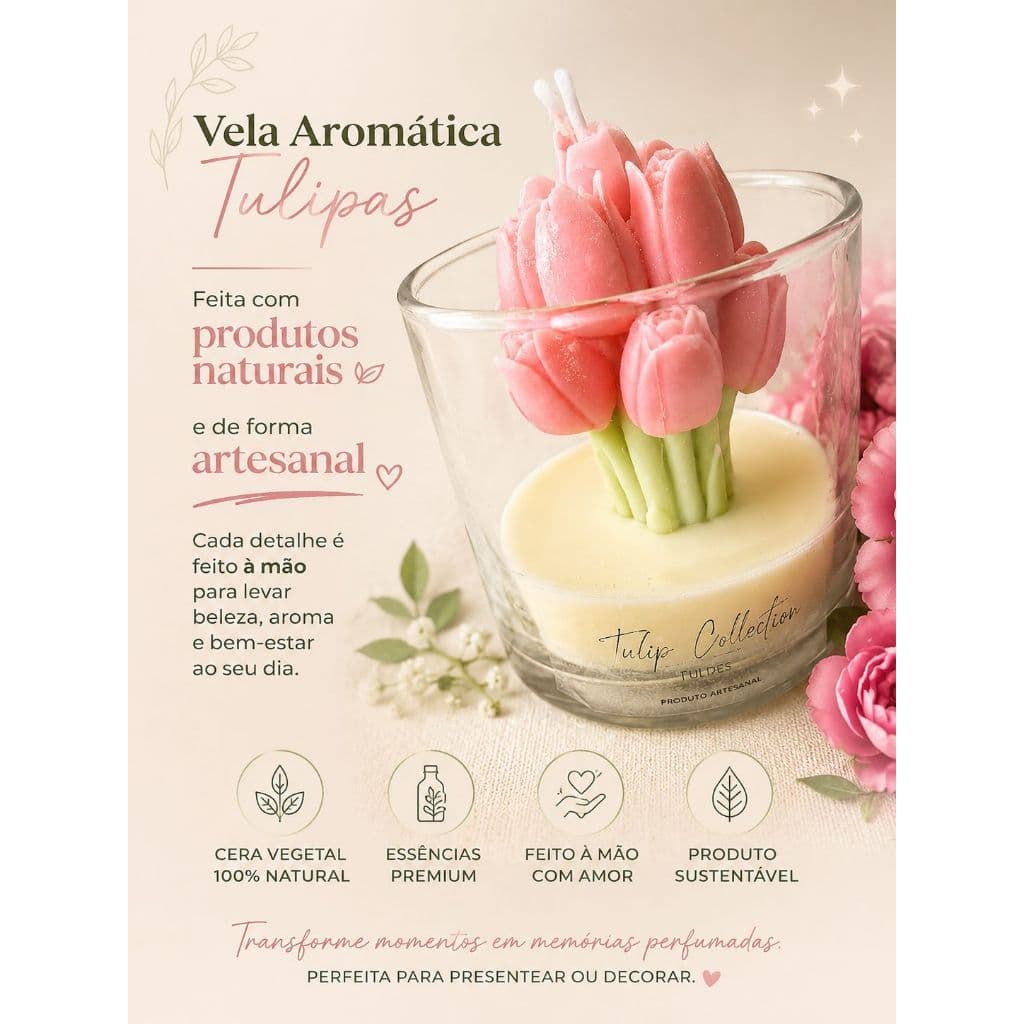 Vela aromática Tulipas rosada no copo de vidro