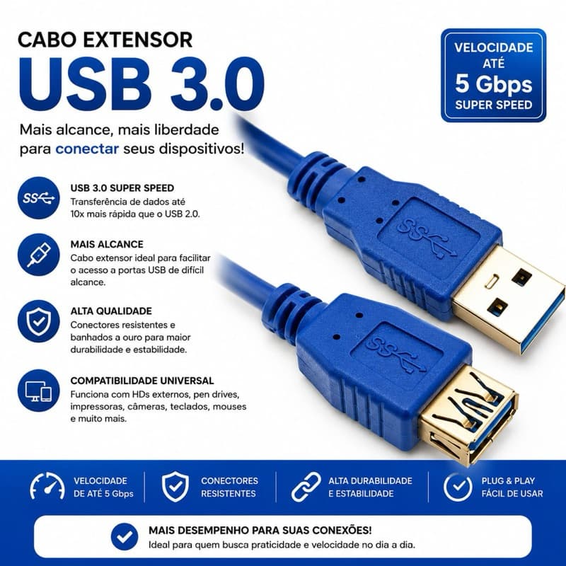 Cabo Usb 3.0 Macho Para Usb 3.0 Feme 1.5mts