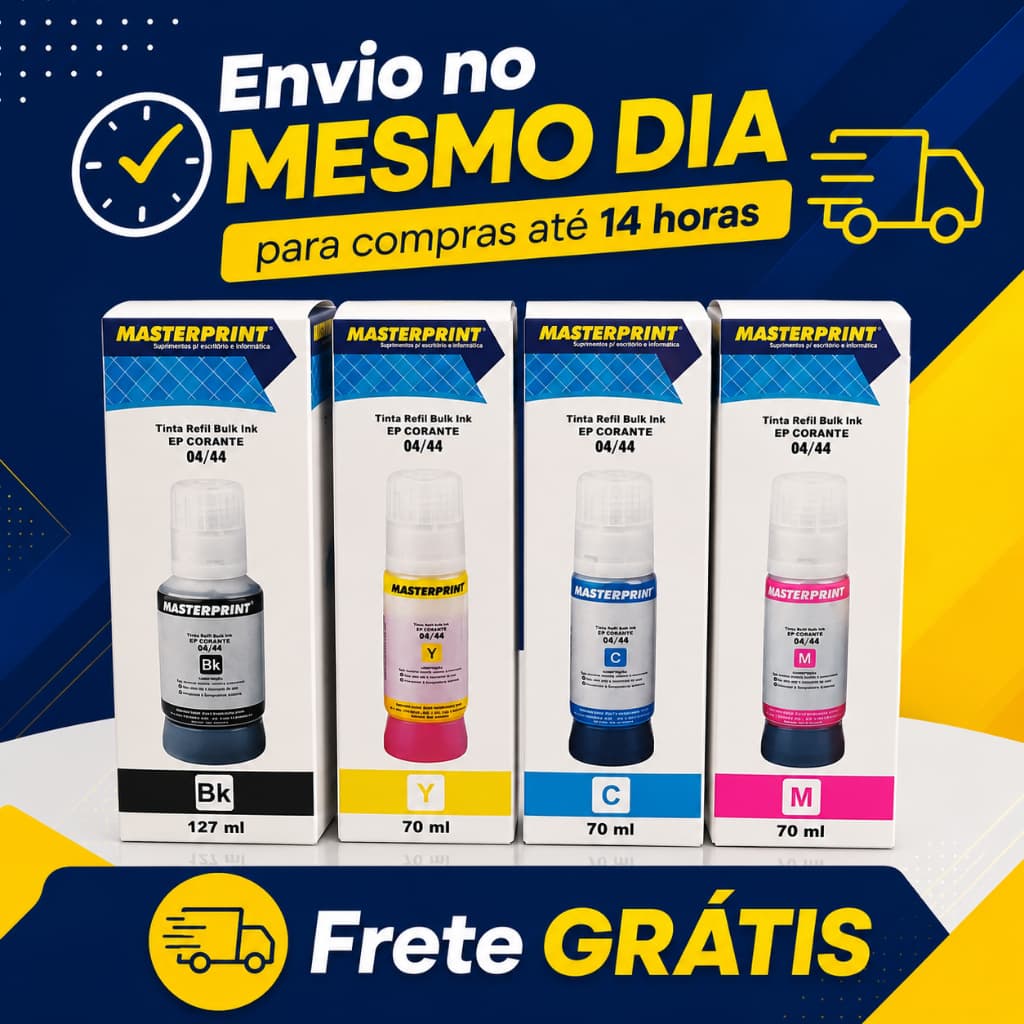 Kit 4 Cores Tinta Refil Epson Bulk Ink Corante Masterprint EcoTank L3250 L3150 L4160 L14150 L4260 T544 T504 Original NF