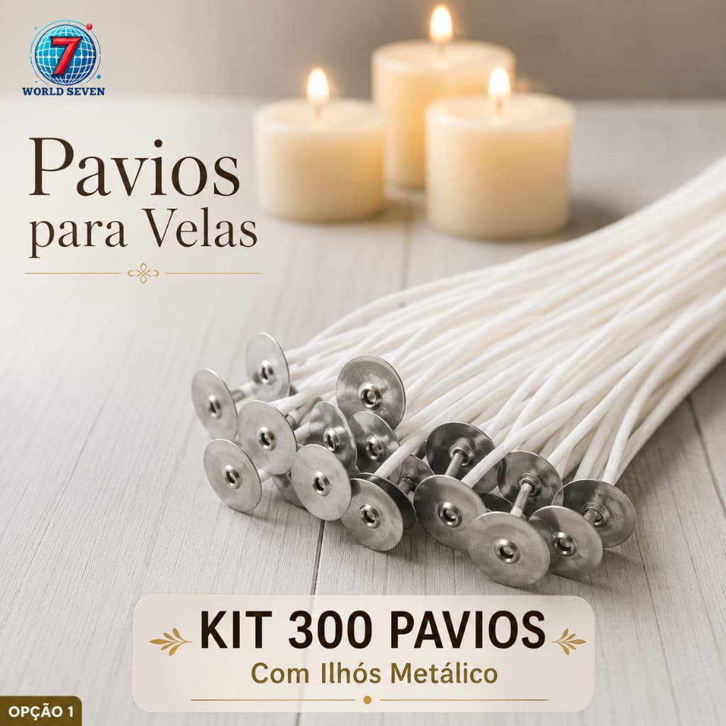 PAVIO PARAFINADO C/ILHÓS KIT 300 UNIDADES  P/ VELAS DECORATIVAS , PERFUMADAS E ARTESANATOS EM GERAL