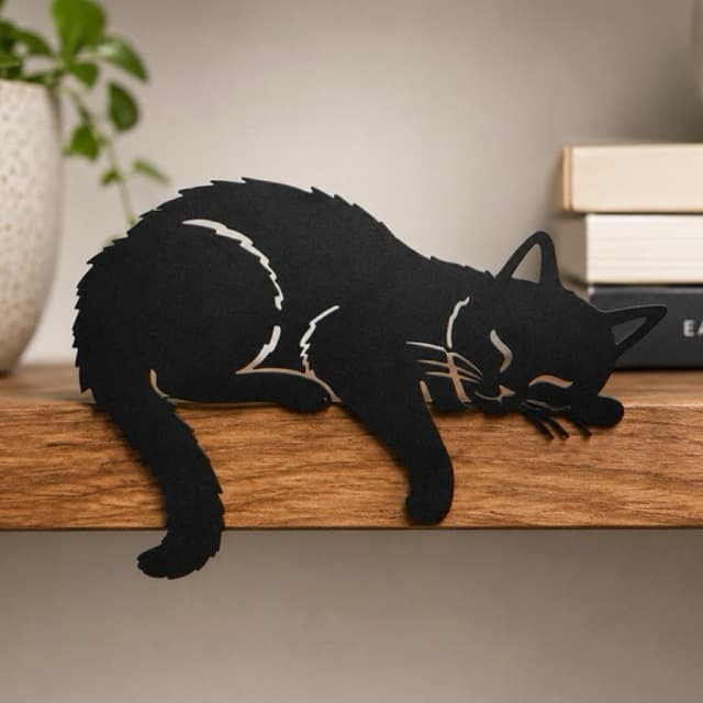 Gato Zen Suspenso fofo deitado para bacana mesa prateleira porta