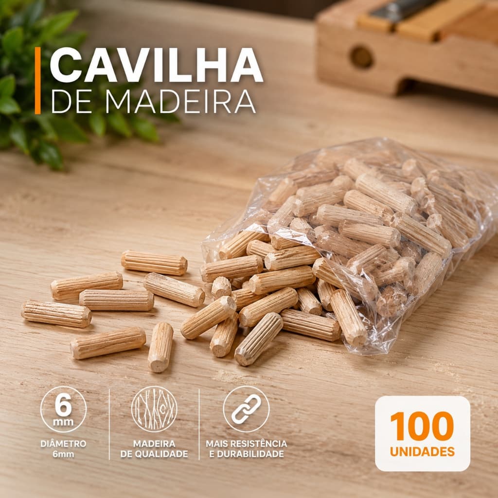 Cavilha de Madeira Reforçada para Móveis – Alta Precisão e Fixação Forte