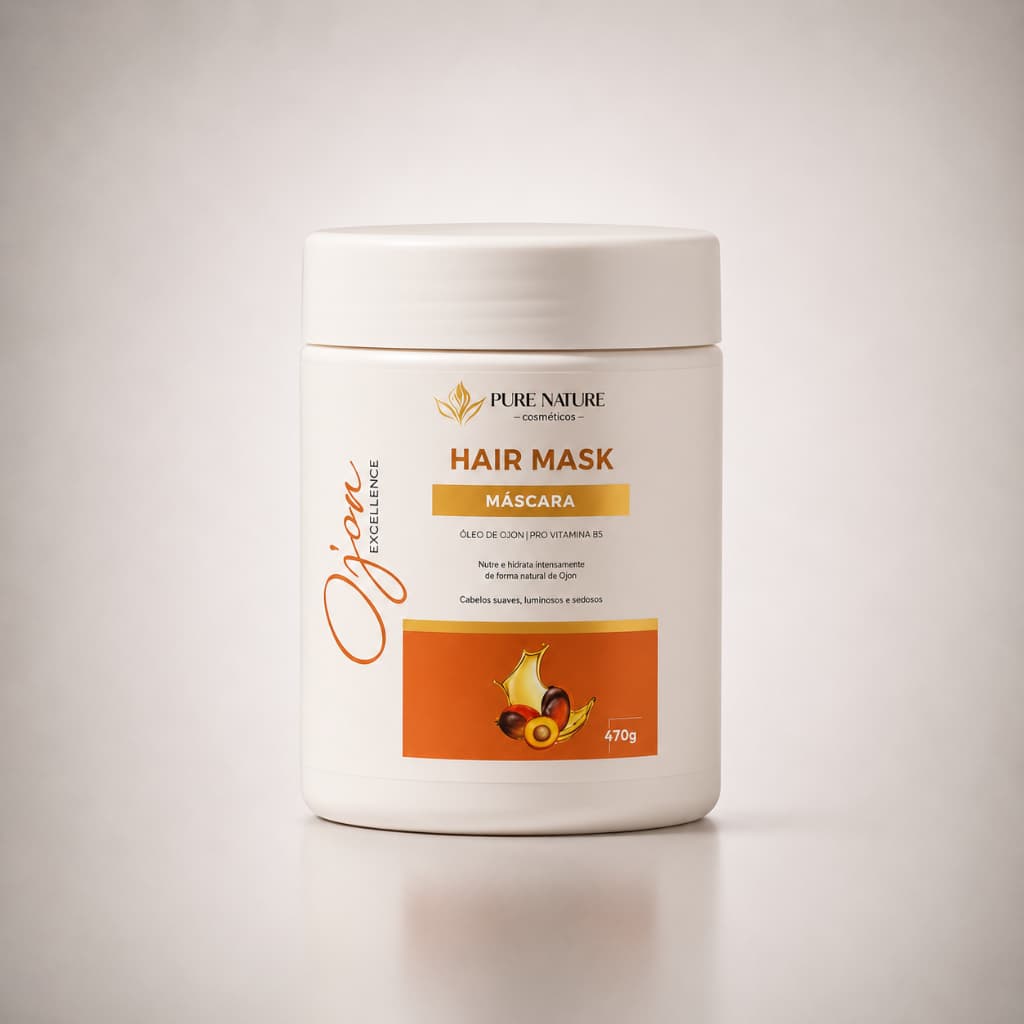 Máscara Capilar Hair Mask Com Óleo de Ojon e Pró-Vitamina B5 470g Pure Nature Cabelos Sedosos Macios e Brilhosos