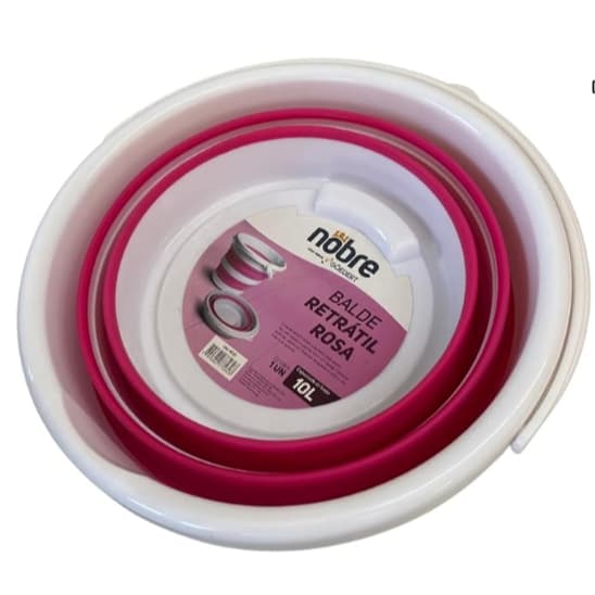 Balde Retrátil Dobrável Flexível 12L Silicone Com Alça Branco com Rosa