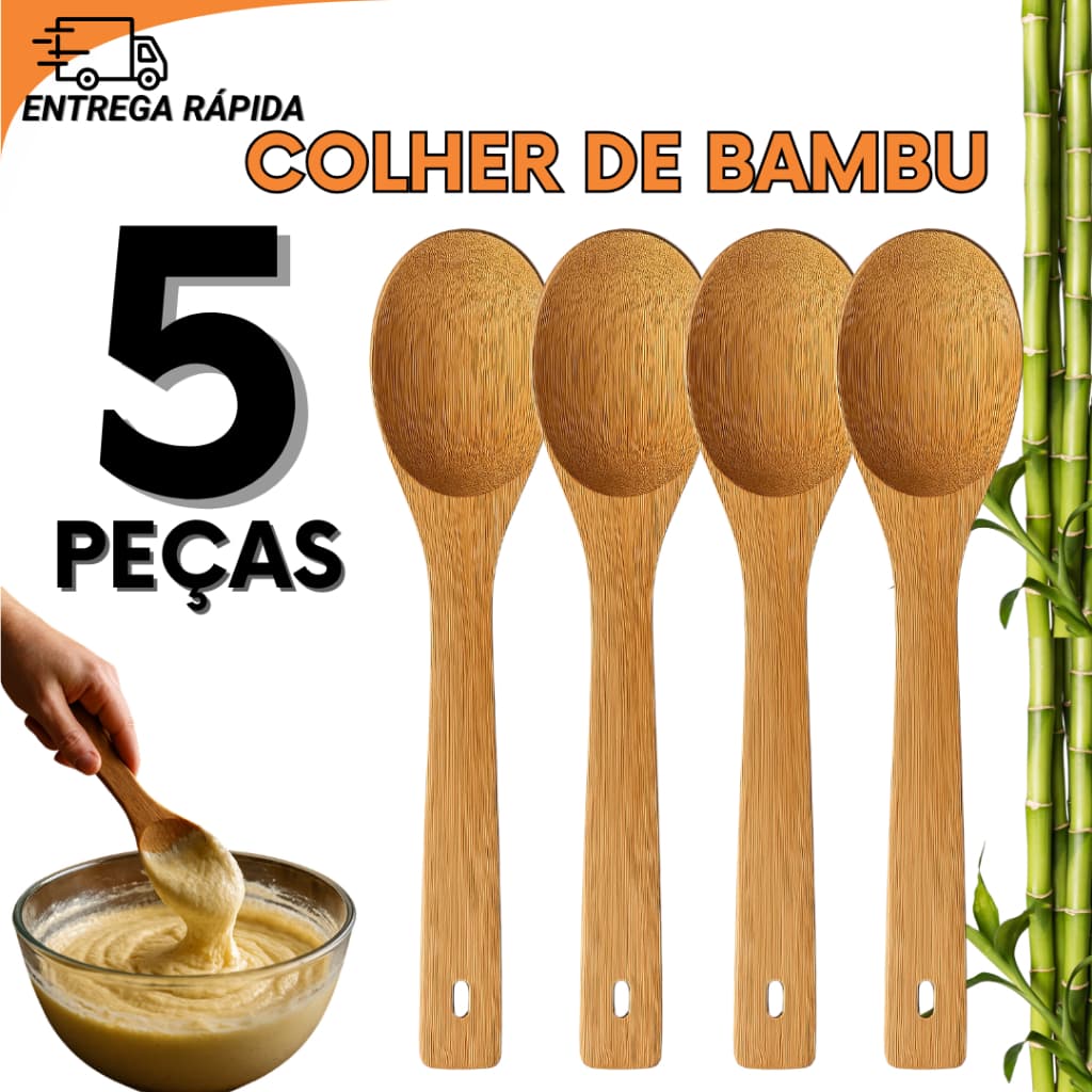 Jogo 5 3 ou 1 Colher De Bambu Natural Alta Qualidade Para Cozinha Restaurantes Para Molhos Mexidos Servir