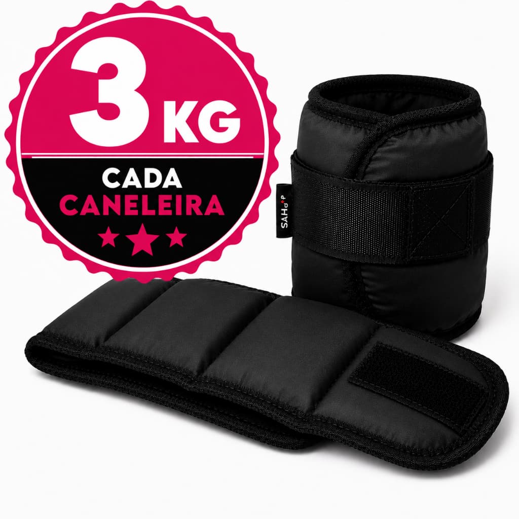 Par Caneleira 3KG Preta Academia Musculação Treino Funcional Tornozeleira Ajustável