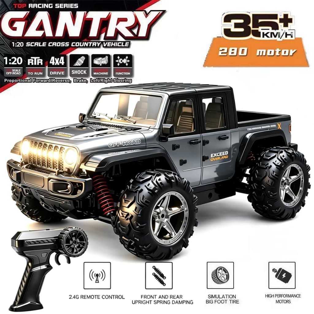 Carrinho de Controle Remoto 4x4 Off-Road Crawler Monster Truck 1:20 35km/h Amortecedor Menino