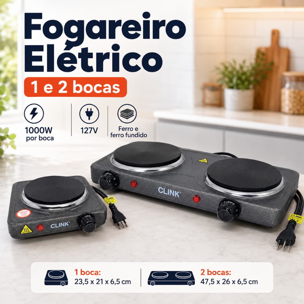 Fogareiro Fogão Portátil Elétrico 1 Boca e 2 Bocas 127v